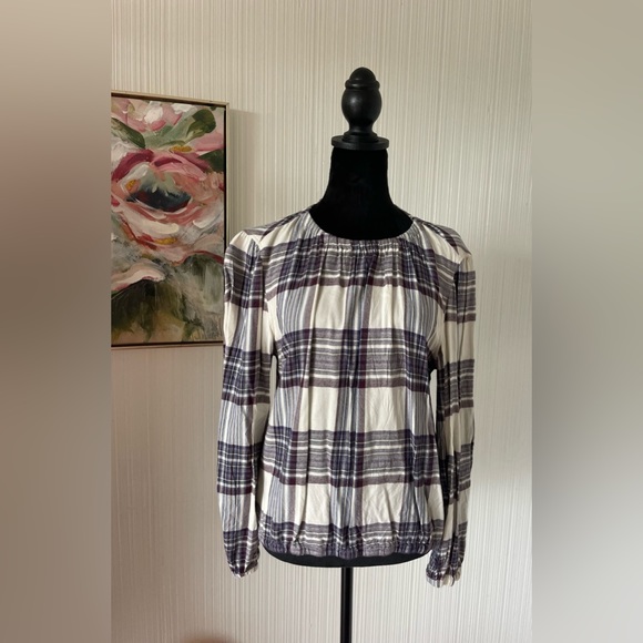 Cloth and Stone for Anthroplogie medium purple & white plaid long sleeved - Picture 5 of 10